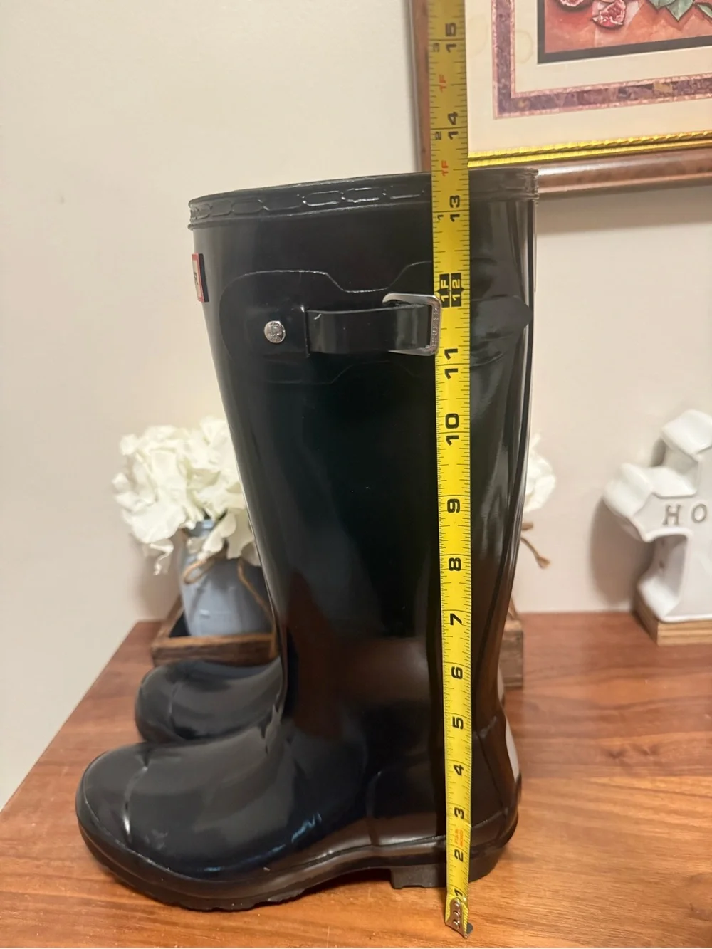 Hunter Kids Black Gloss Tall Rain Boots girls size 6